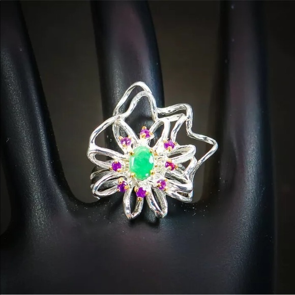 Emerald artisan crafted ring solid 925 size 7.5 - Picture 3 of 7